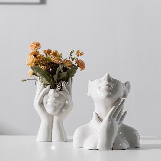 White Ceramic Face Vase