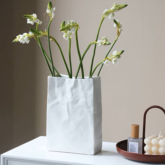 Paper Bag Style Ceramic Vase