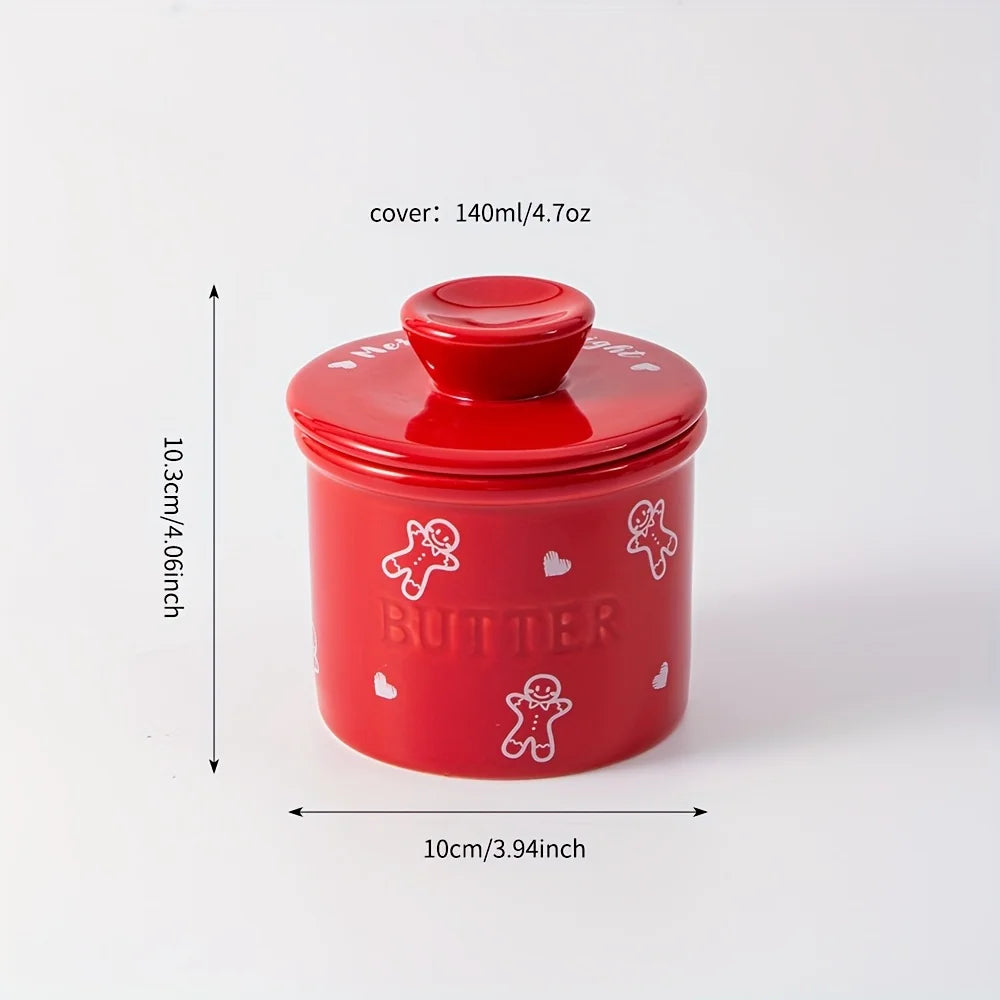Christmas Ceramic Butter Jar