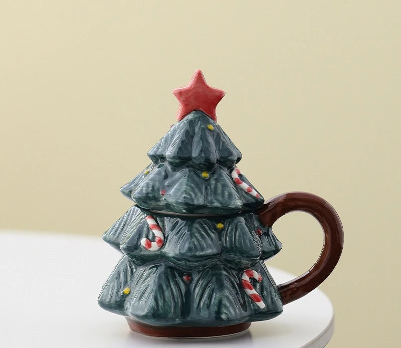 Christmas Tree Ceramic Mug with Lid