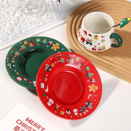 Christmas Ceramic Mug with Saucer and Spoon