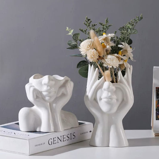 White Ceramic Face Vase