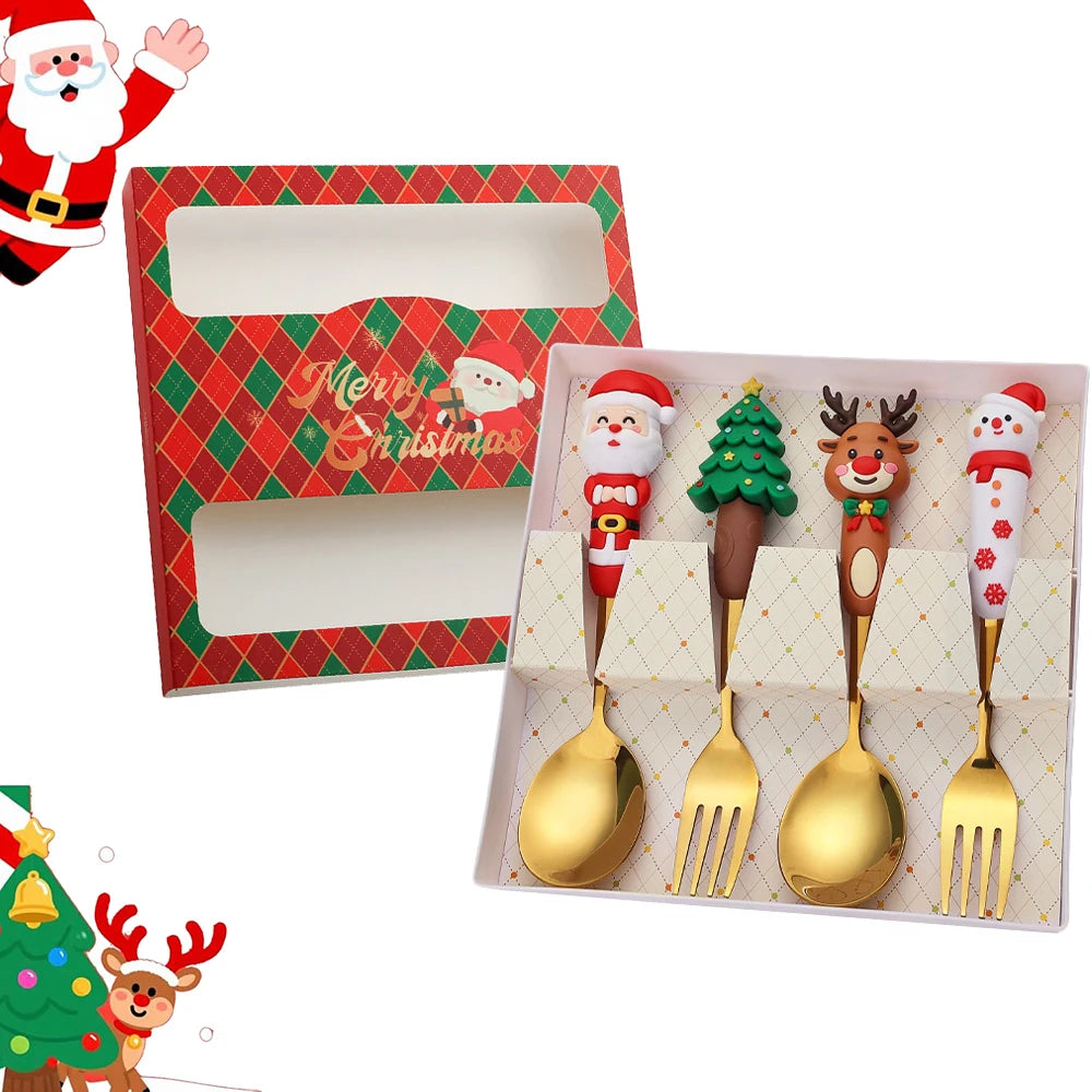 4-Piece Christmas Stainless Steel Fork & Spoon Set