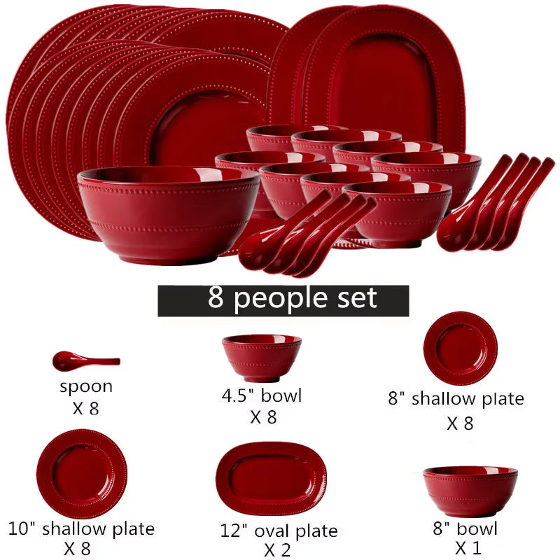 Milk & Red Ceramic Dinnerware Set