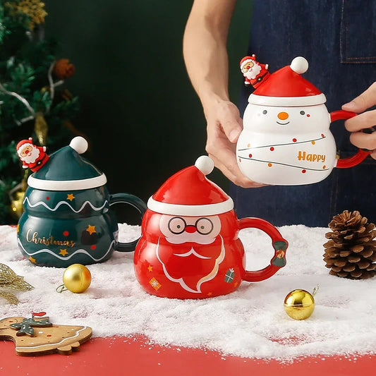 Creative Christmas Ceramic Mug with Lid & Spoon