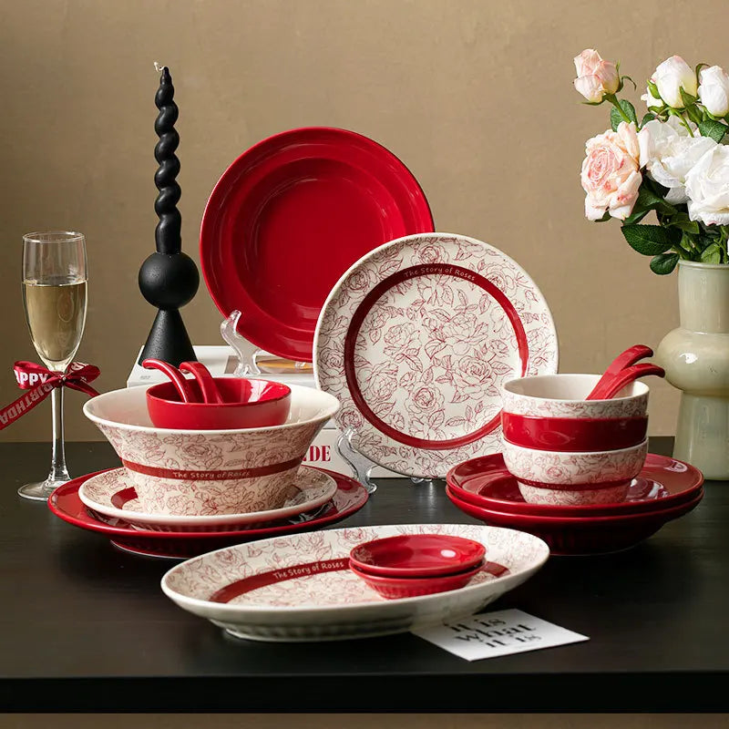 Red Retro Ceramic Dinnerware