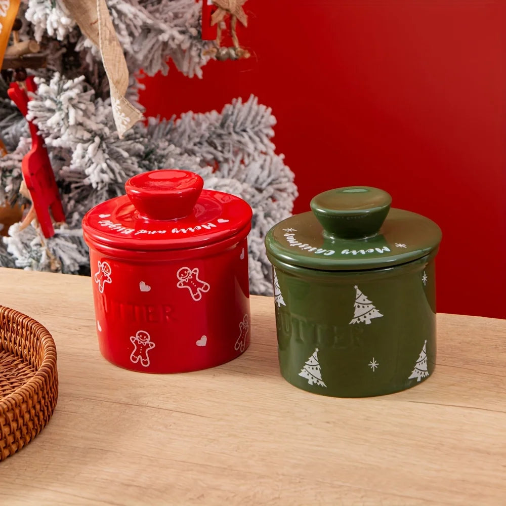 Christmas Ceramic Butter Jar