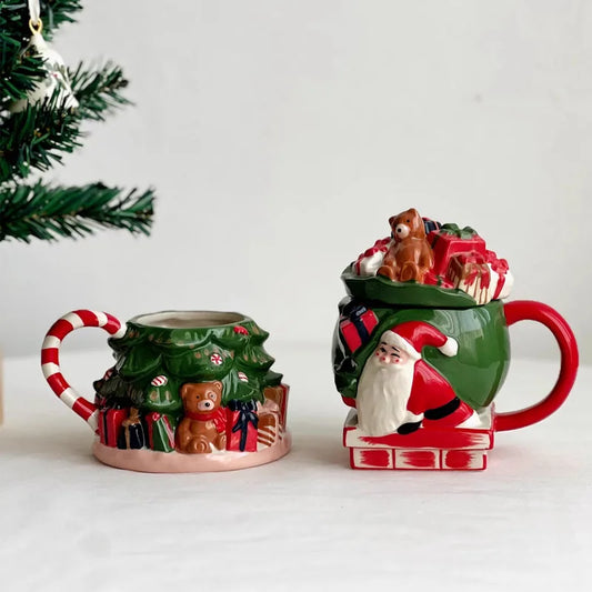 Christmas Tree & Santa Ceramic Mug