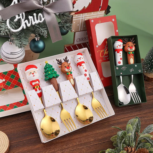 4-Piece Christmas Stainless Steel Fork & Spoon Set