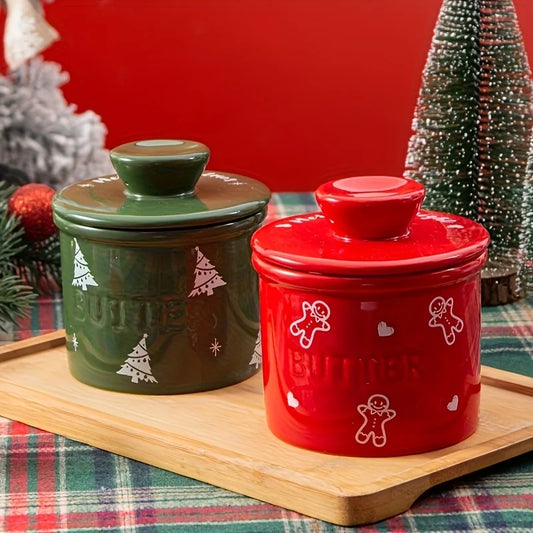 Christmas Ceramic Butter Jar