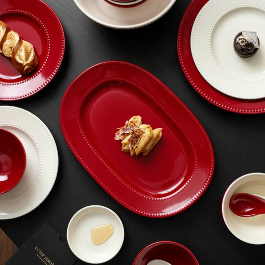 Milk & Red Ceramic Dinnerware Set