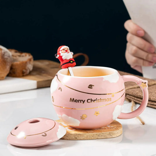 Christmas Ceramic Mug with Lid & Spoon