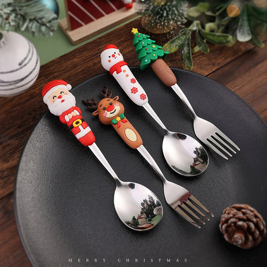 4-Piece Christmas Stainless Steel Fork & Spoon Set