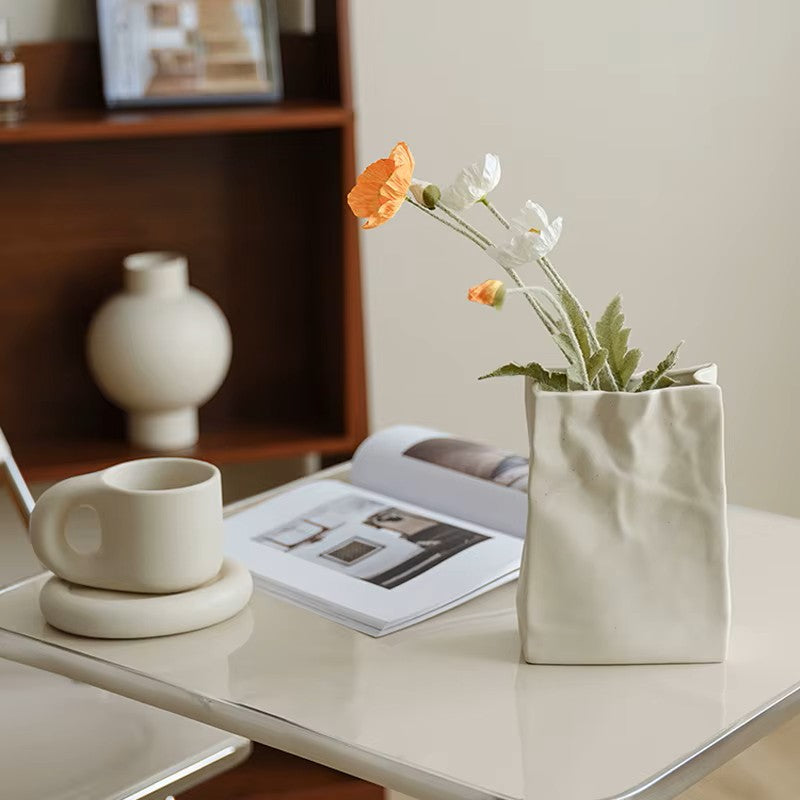 Paper Bag Style Ceramic Vase