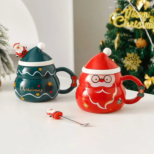 Creative Christmas Ceramic Mug with Lid & Spoon