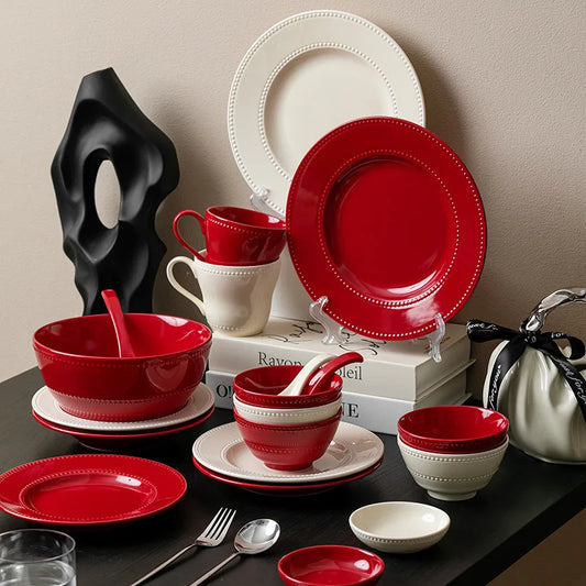 Milk & Red Ceramic Dinnerware Set