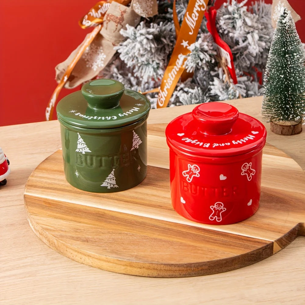 Christmas Ceramic Butter Jar