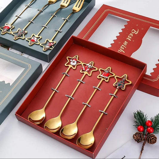 Christmas Stainless Steel Spoon & Fork Set